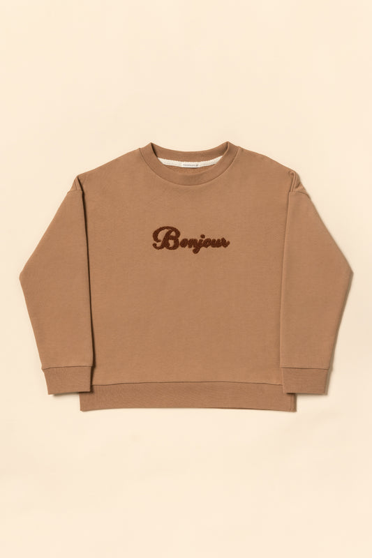 Bonjour Oversize Sweatshirt - Cinnamon for Women