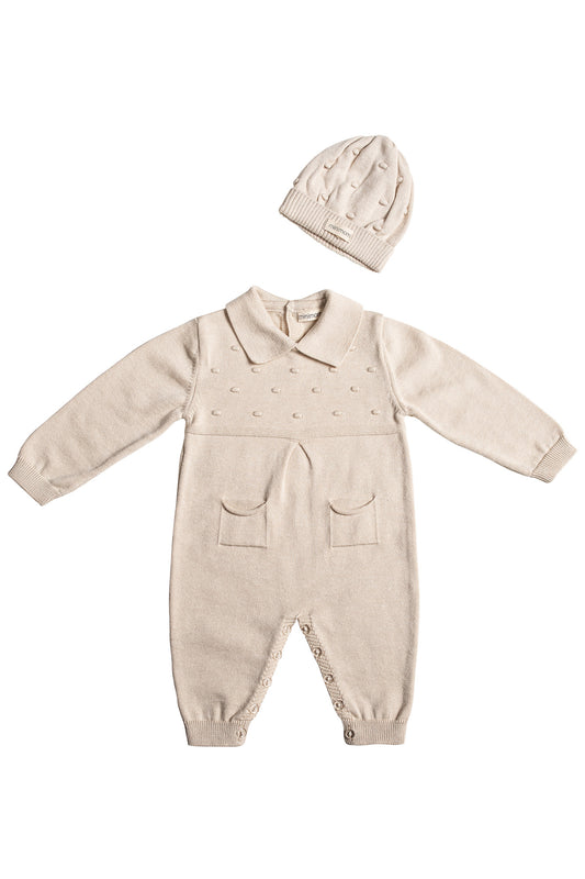 Clover Knit Baby Romper Set - Cream