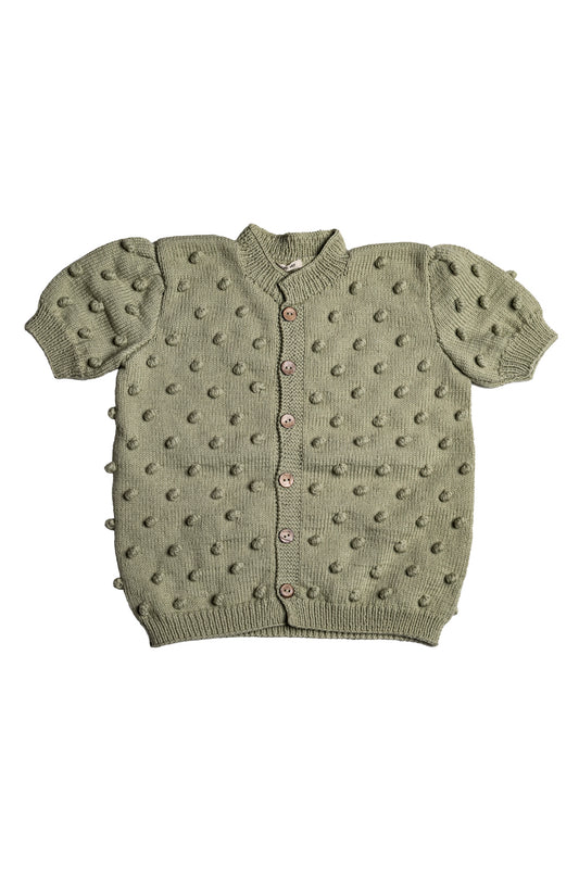 Popcorn Short Sleeve Cardigan - Sage