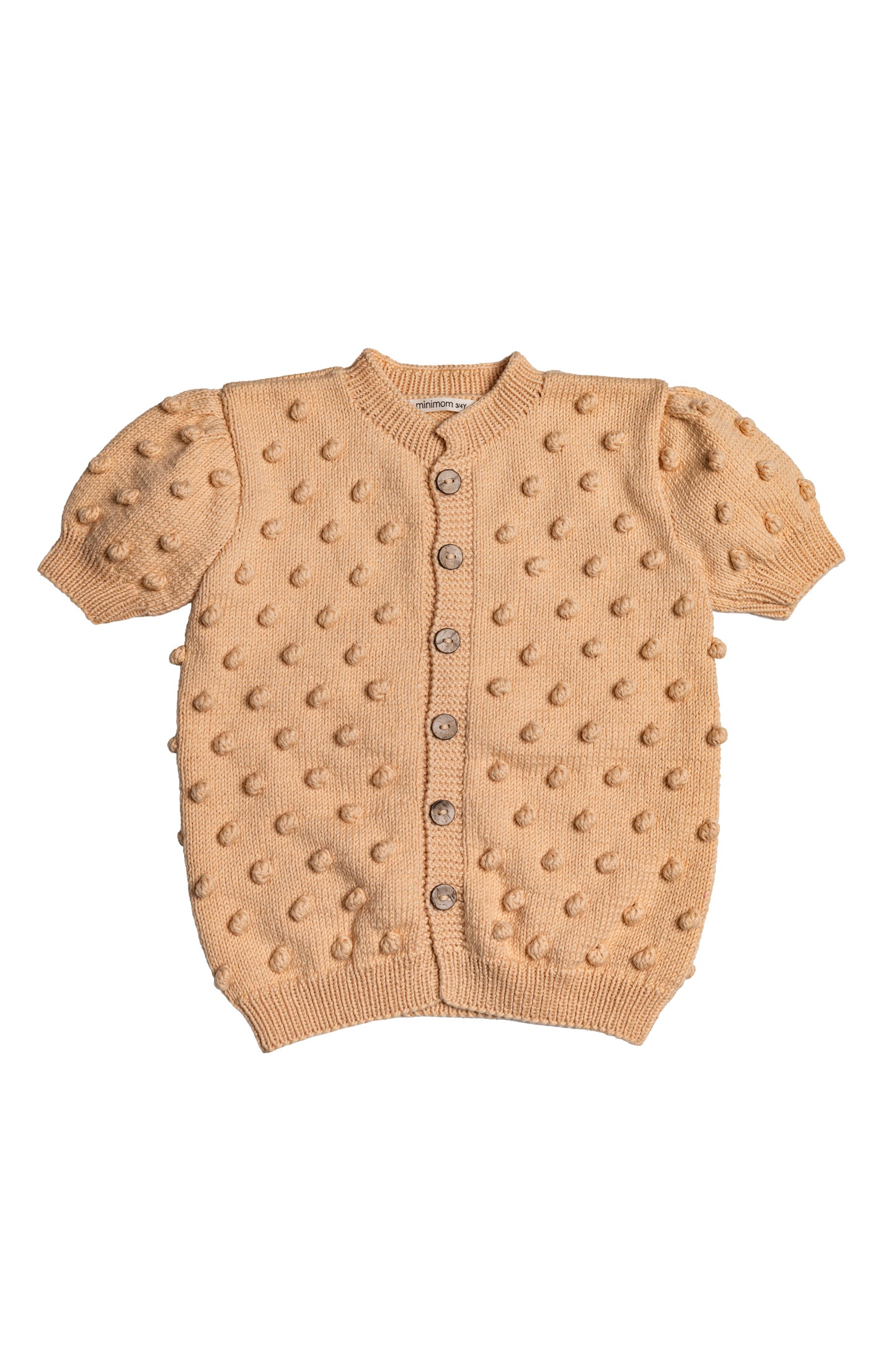Popcorn Short Sleeve Cardigan - Tan