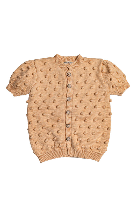 Popcorn Short Sleeve Cardigan - Tan